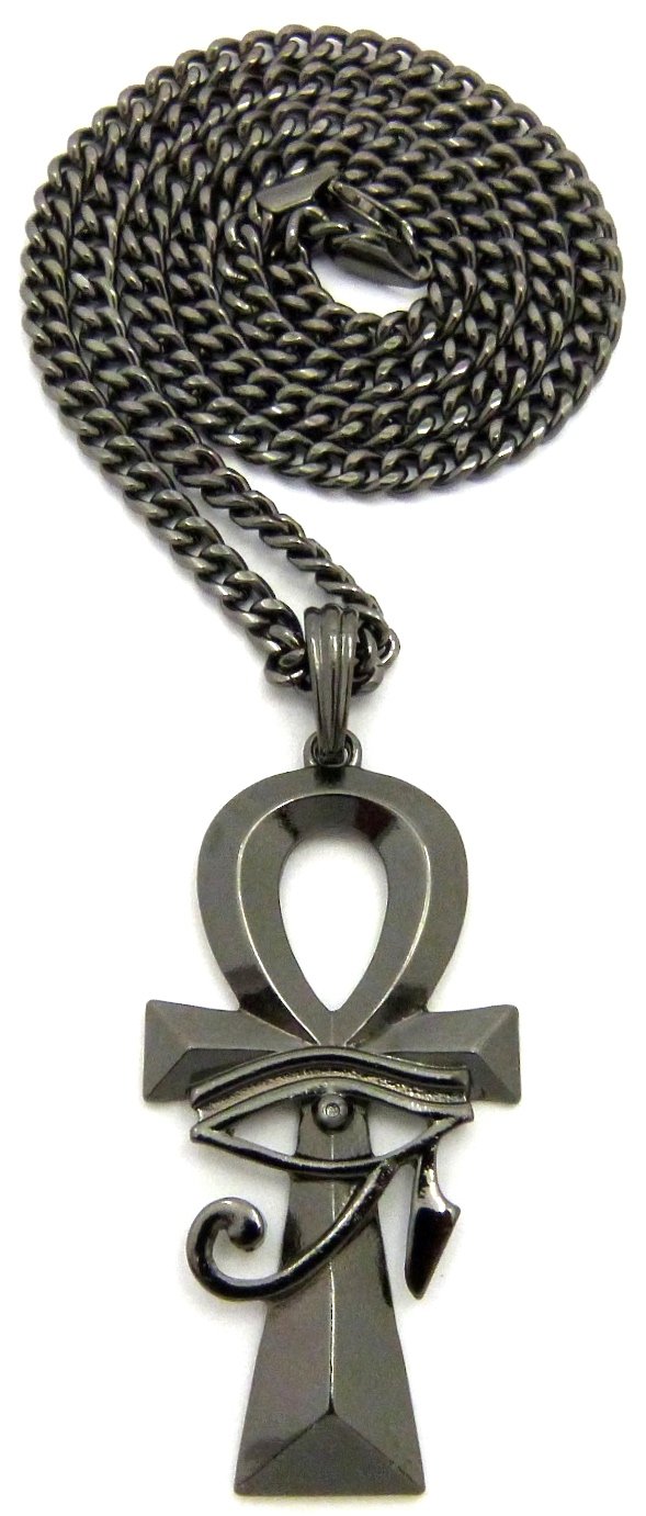GWOOD Eye Of Ra Over Ankh Pendant with 24 Inch Cuban Necklace