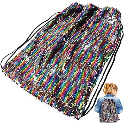 ArtCreativity Rainbow Sequin Drawstring Backpack, 1 Piece, Drawstring Sequin Backpack with a Multi-Colored Design, Flip Sequin Gym Bag, Sequin Drawstring Bag for Kids, Great Gift Idea Cover