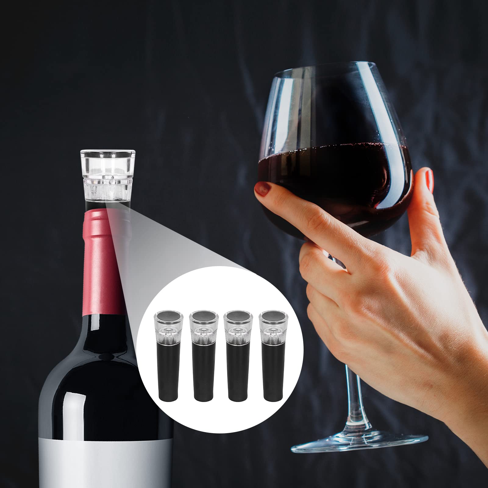 Set 4 Tappi Per Vino Sottovuoto Riutilizzabili - Mantieni Il Vino Fresco Per Settimane