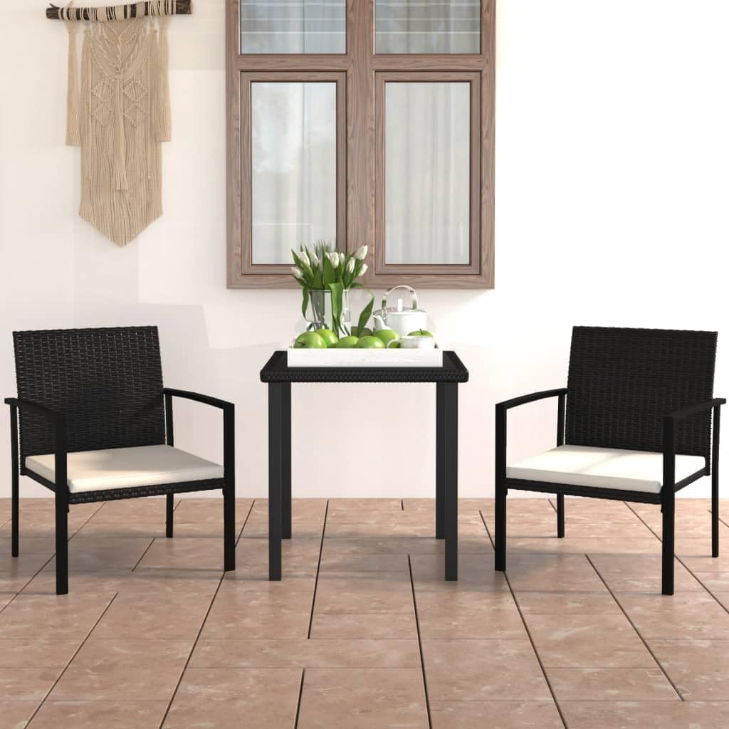 vidaXL Patio Dining Set 3 Piece, Dining Table and Chairs, Patio Furniture Set with Cushions, Conversation Set for Garden, Farmhouse, Poly Rattan Black