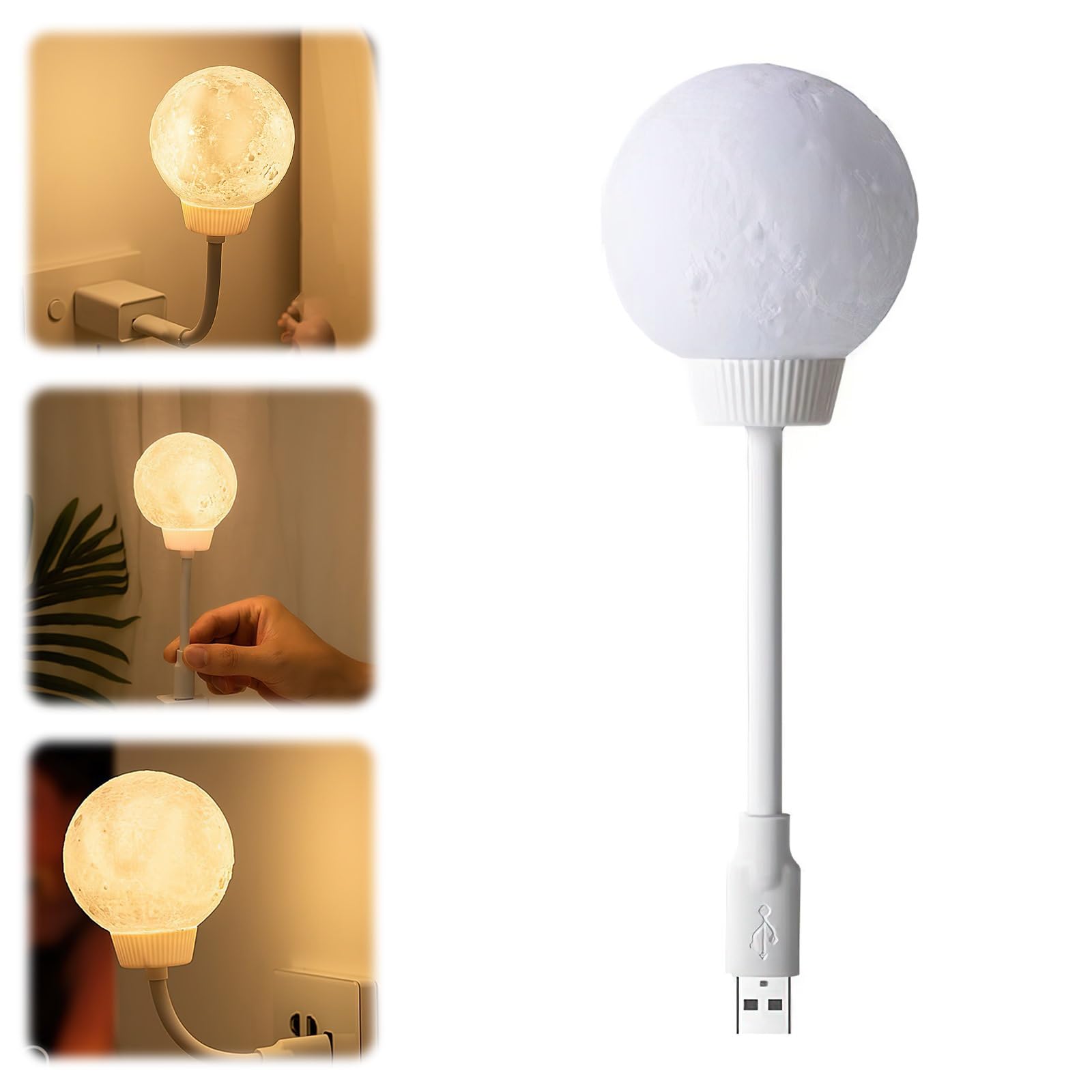 Moon Lamp, Voice Controlled Moon Night Light, USB-Powered Moon Lamp, Plug in Night Light with 3 Color Temperature,Bedroom Bedside Decoration Gift for Her Him Kids Women Men Birthday (1pcs)