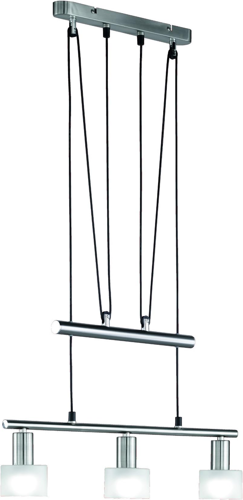 Trio Leuchten 322210307 LED Pendant Yo-Yo Light in Matte Nickel/Satinated Glass/Transparent with 3 x 4W LED Bulbs Width 60 cm Height 80 to 180 cm [Energy Class A]