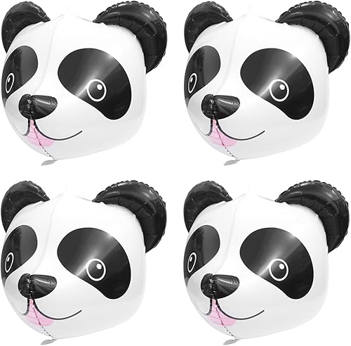 Globos de panda de animales del zoológico, suministros de fiesta temática de animales para niños y niñas, paquete de 4 globos de aluminio con cabeza