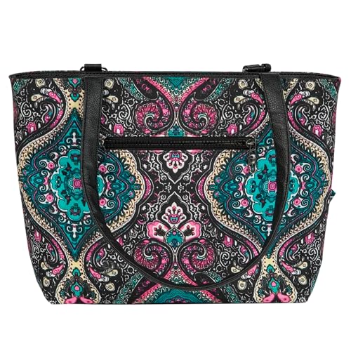 Image of Storite Women's Tote Bag With Leather Handles & Embroidery Printed bag With Zip Pockets, Shoulder Tote Bag And Handbag For Office And College