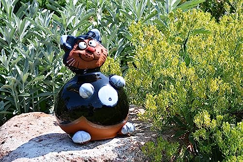 Statue en céramique chat noir faite à la main pour déco extérieur chic