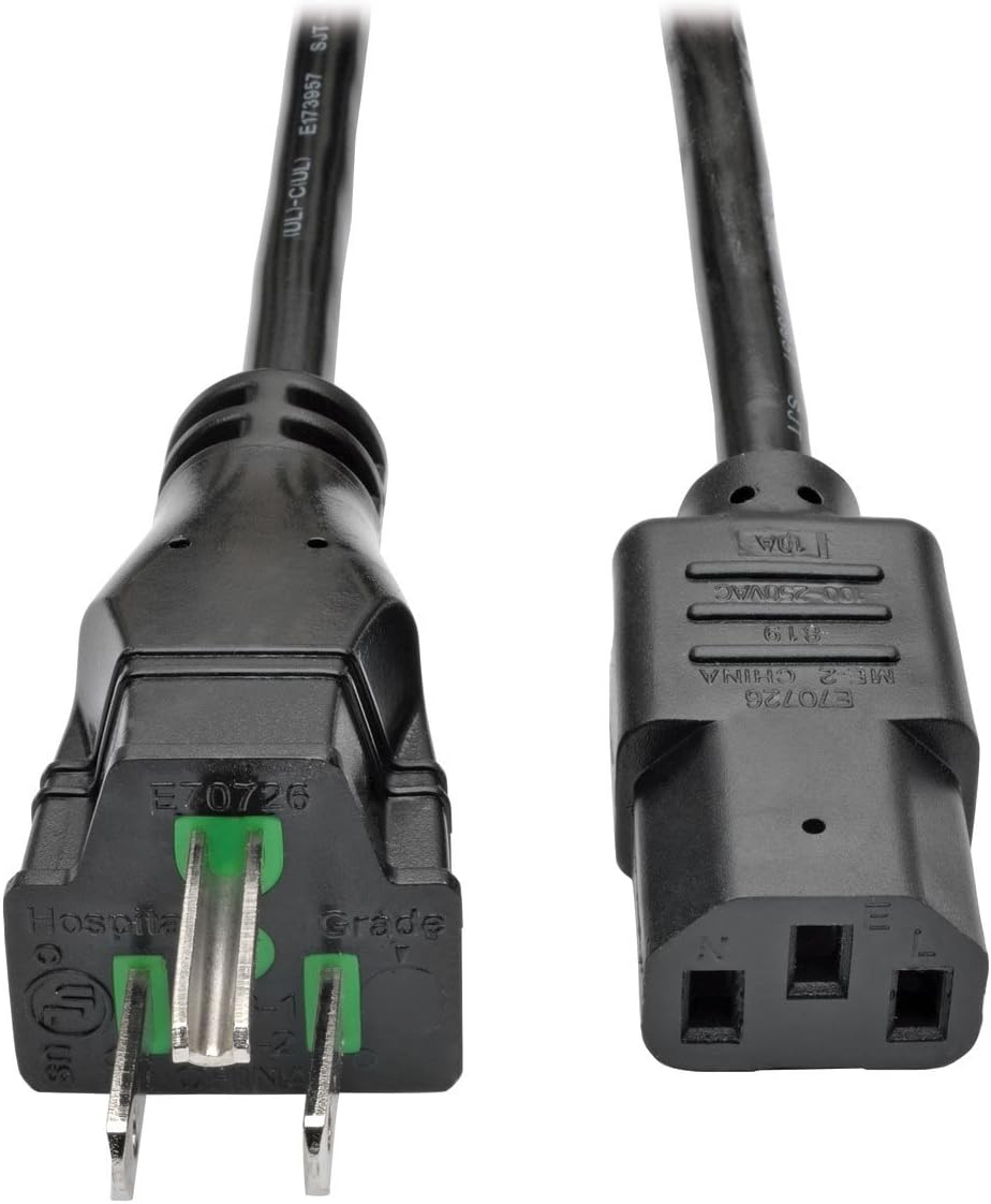 Tripp Lite Hospital Medical Power Cord, 10A, 18AWG, 5-15P to C13, 3' (P006-003-HG10)