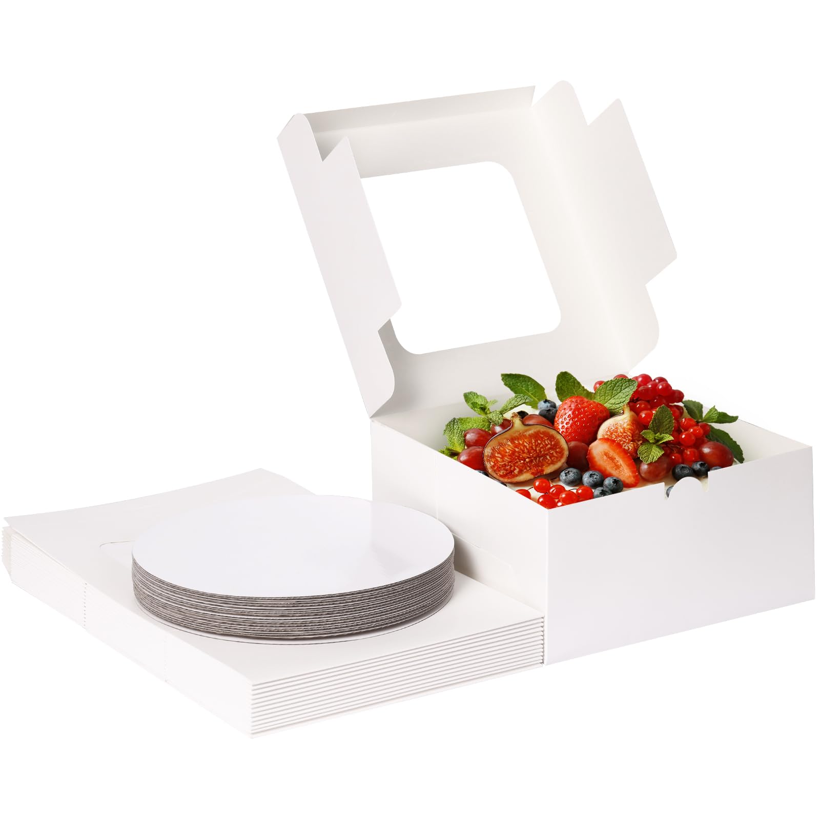Moretoes 15 Sets Cake Boxes, 10x10x5 Inches Bakery Boxes with Cake Boards, Cake Boxes 10 Inch with Stickers Disposable Cake Containers with Lids for Valentine's Day Mother's Day Cheesecake, Cakes