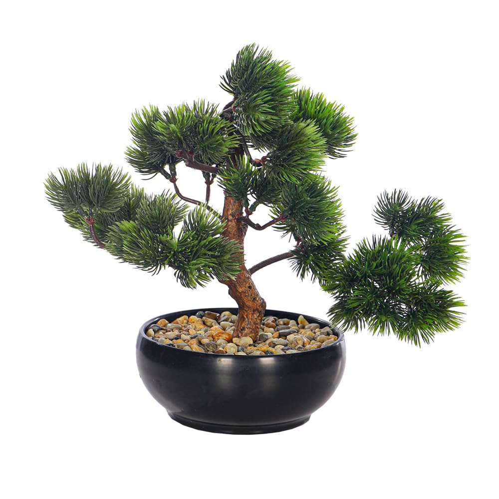 YAHOME 30cm Artificial Japanese Pine Bonsai Tree, Lifelike Faux Tree with Green Leaves & Pot, Maintenance-Free & Long Lasting Faux Plants, Odorless & Waterproof Fake Plants Event, Office & Home Decor