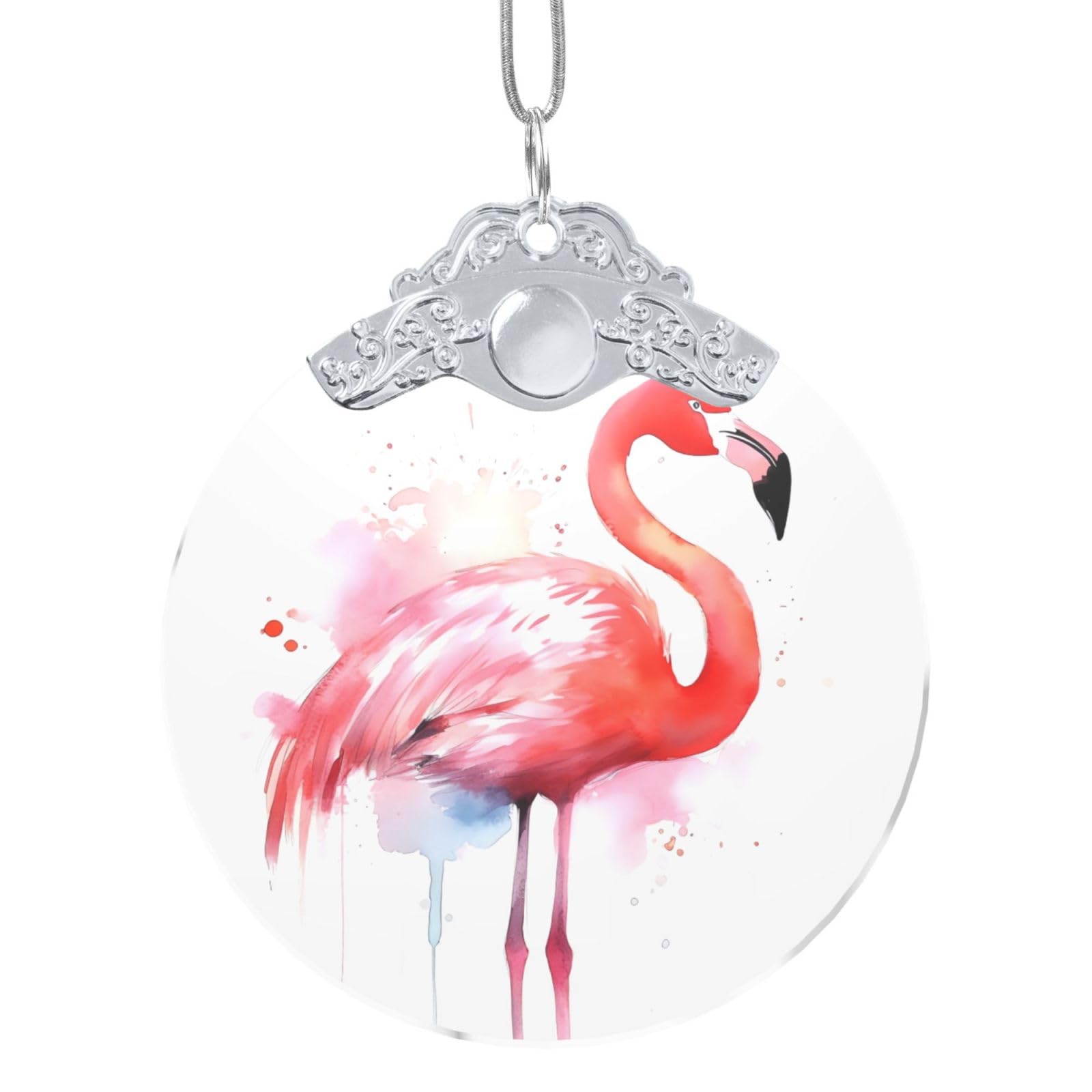 Gdshjklw Silver 2025 Christmas Ornaments Round Glass Hanging Pendant Pink Flamingo Watercolor Xmas Tree Decorations For Party Wedding Fireplace Outdoor
