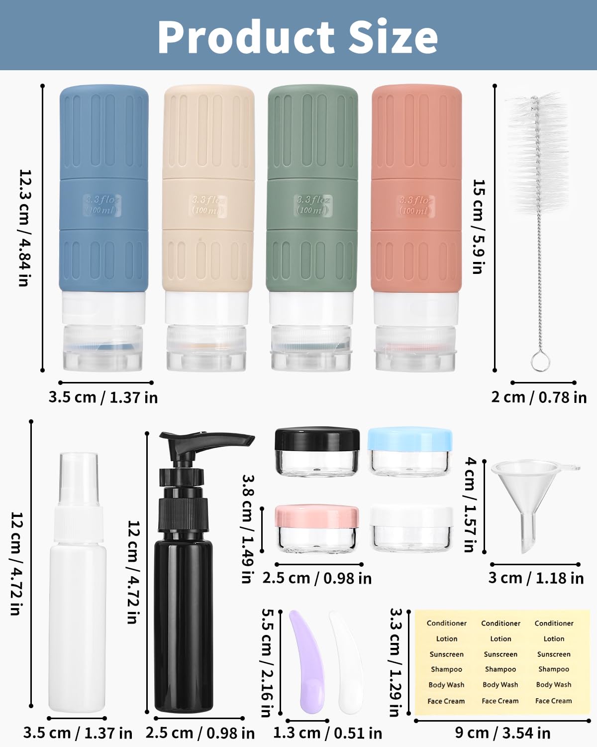 Set 16 Pezzi Bottiglie Viaggio In Silicone - 100ml BPA Free, Kit Contenitori - Foto 7