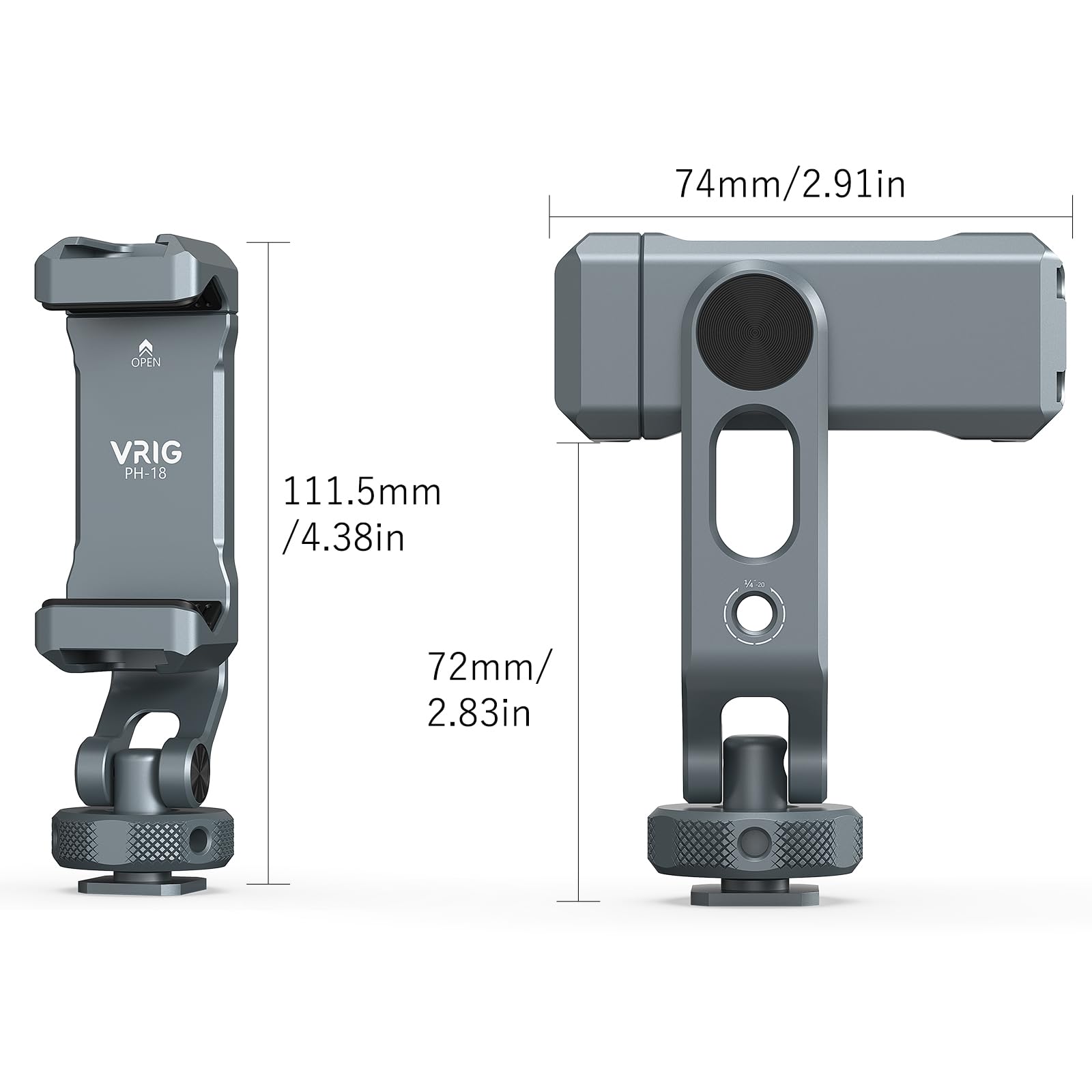 VRIG PH-18 Handyhalterung für Stativ Metall, Auch kompatibel mit Blitzschuh | 360° Drehbarer Handyhalter, 2 Cold Shoe Mount, Kamera Halter für iPhone und Samsung (Blitzschuhadapter & 1/4"-Stativgewinde)