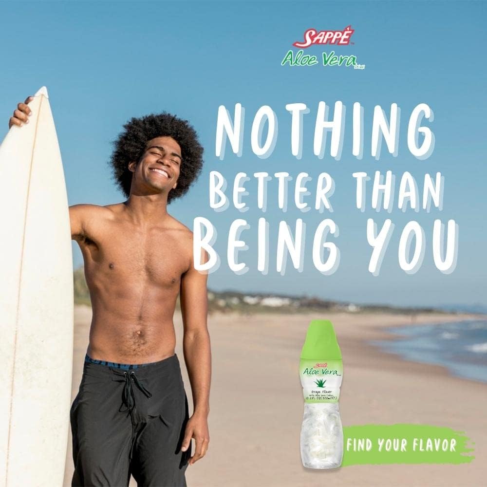 Aloe vera juice (Grape flavored) Aloe vera drink with bigger chunks of pure aloe pulp (6 Packs) Plant based juice great for hydration and contains large aloe pulp. Aloe vera grape juice is healthy for adults and kids