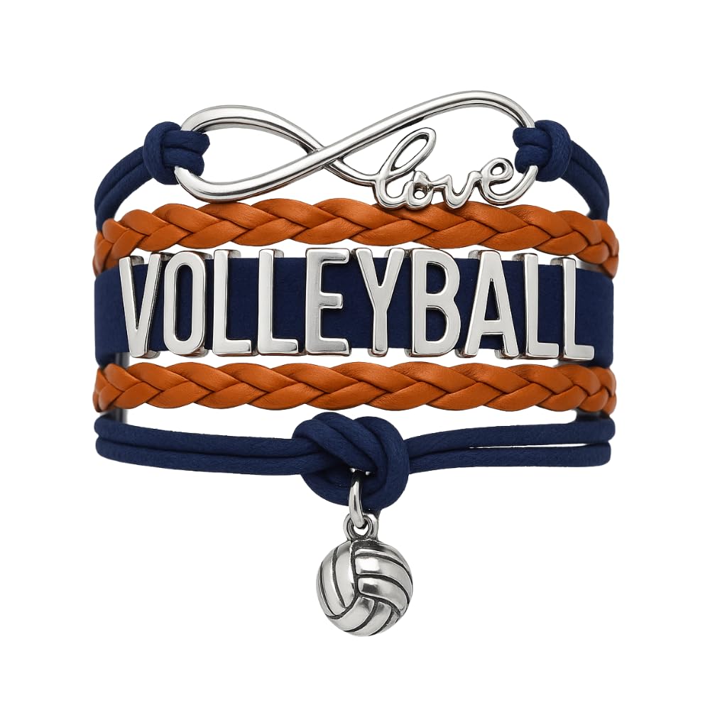 Volleyball Bracelets For Girls- Ideal Volleyball Gifts &amp; Souvenirs. Adjustable Charm Bracelet with Moveable Letters, Infinity Symbol &amp; Silver Volleyball Charm. Fashionable Bracelets by SportyBella.