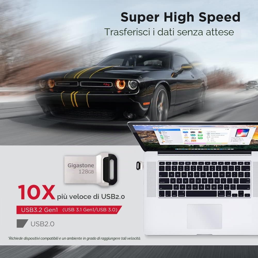 Gigastone 128 GB Chiavetta USB 3.1, Z90 Serie, Velocità e prestazioni affidabili, Ideali per PC Computer Mac, Compatibile con interfaccia USB 2.0/3.0/3.1, Impermeabile in metallo, Mini e robusto