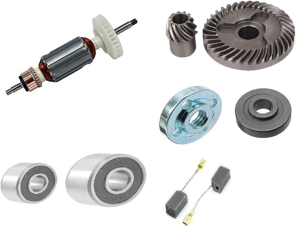 Sauran DW801 4 Inch Angle Grinder Spare Parts (Armature, Gear Pinion, Bearing, Carbon Brush and Flange Nut)