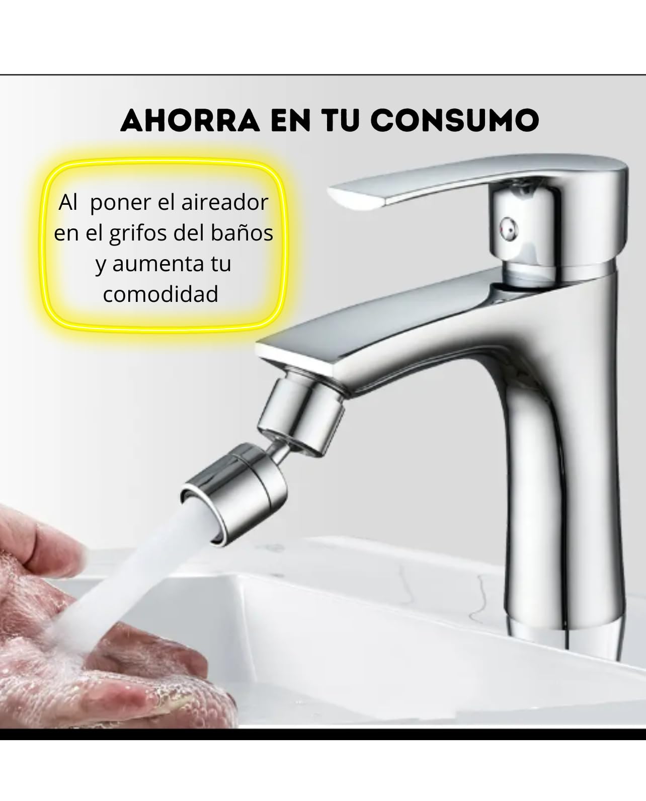 Aireador extensor grifo cocina, Grifo 360° Giratorio, Aireador Grifo Cocina y baño, Atomizador Grifo, Adaptador grifo cocina para Lavabos de Cocina y Baño, Rosca interna 22 mm