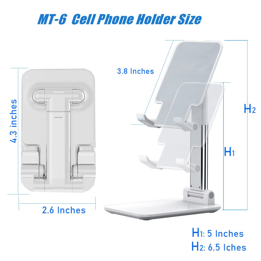 Soporte para teléfono, soporte para teléfono celular ajustable en ángulo con almohadilla de silicona para escritorio, soporte para teléfono móvil totalmente plegable, compatible con todos los