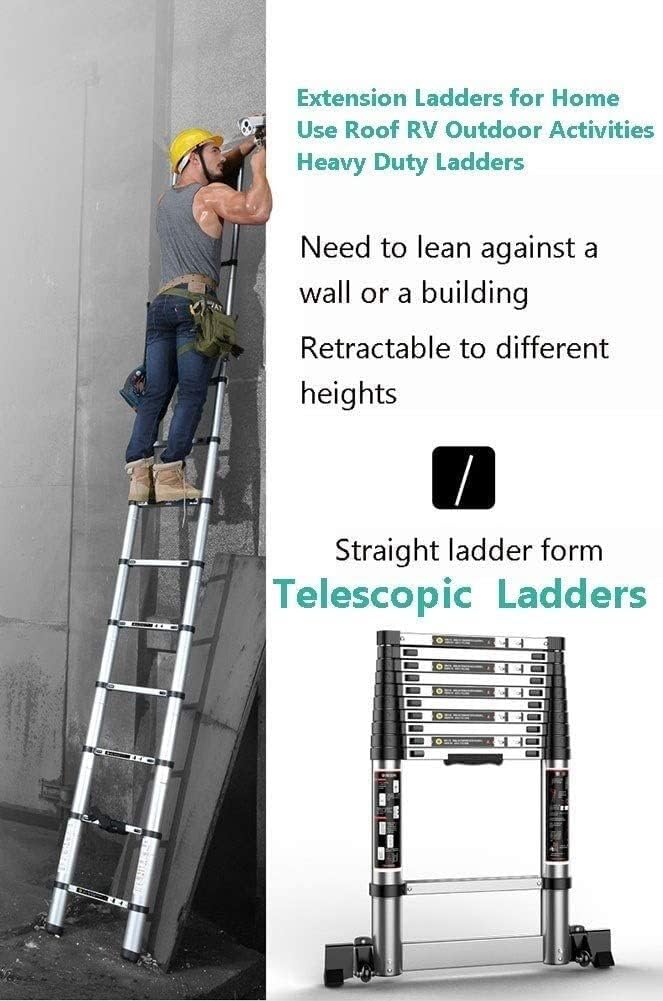 Telescoping Ladder,for Home Roof Outdoor Activities Aluminum Extension Ladder with Stabiliser Bar Heavy Duty Ladders Stepladder