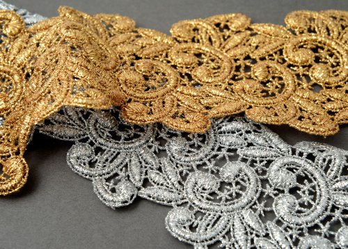image for Joyce Trimming Lace Trim Metallic SILVER Lace Trim for Bridal, Costume