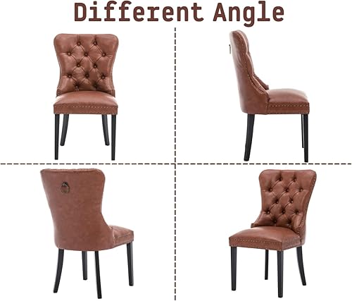 Miniatura 5 de Shunzhi Juego de 2 sillas de comedor de piel sintética, modernas de mediados de siglo, sillas vintage de madera de goma sin brazos, sillas laterales