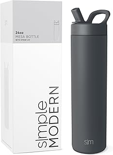 Simple Modern Water Bottle with Straw lid | Insulated Stainless Steel Thermos | Reusable Travel Water Bottles for Gym & Sports | Leak Proof & BPA Free | 24oz, Graphite 