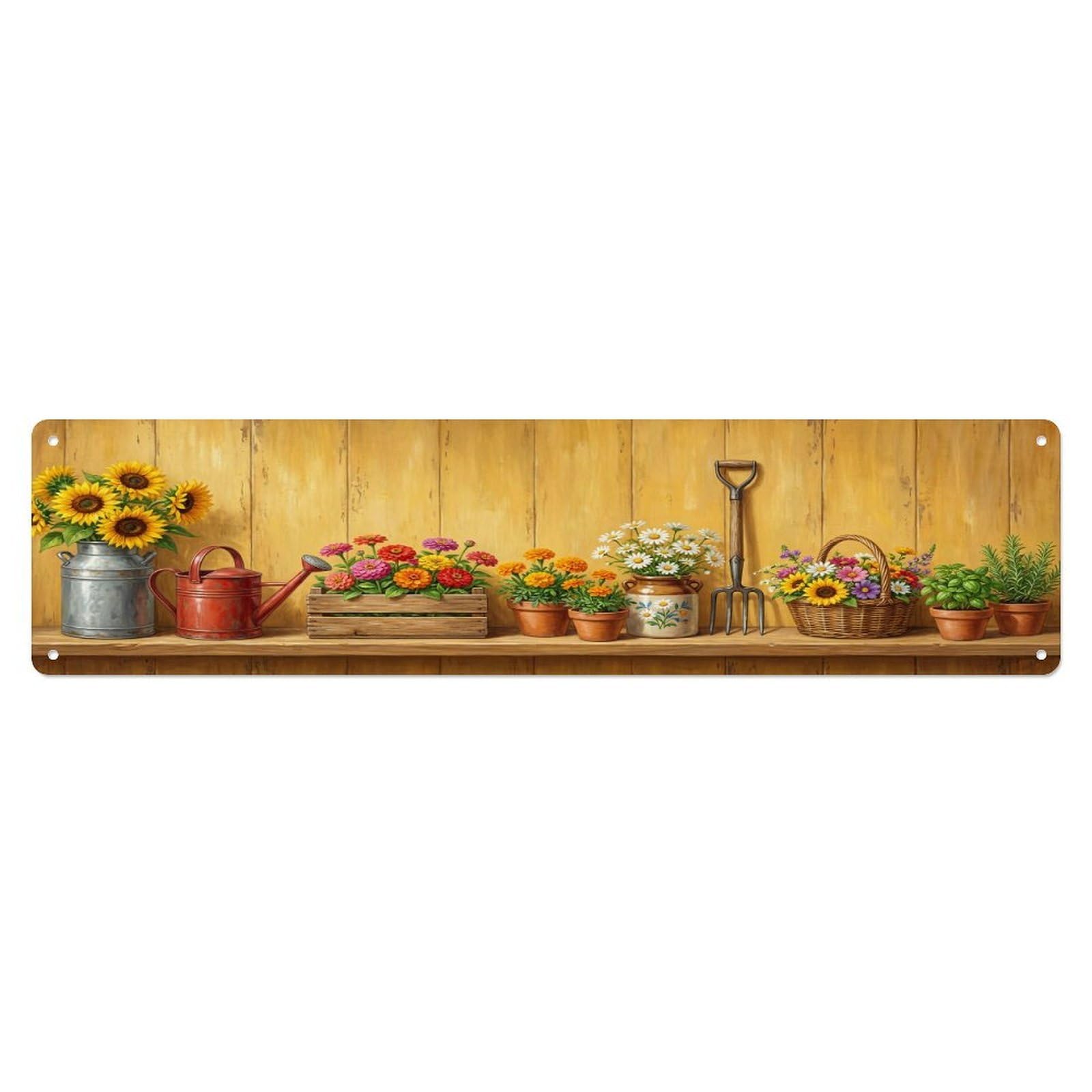 Floral Garden Tools Sunflower Milk Can Pattern Print Metal Tin Sign