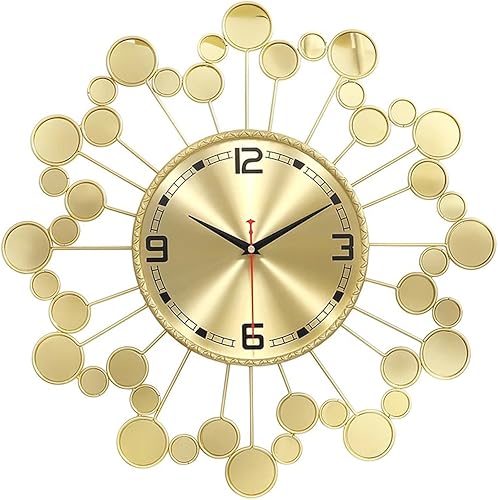 Miniatura 12 de Reloj de pared dorado silencioso de 24 pulgadas, funciona con pilas, moderno reloj decorativo de mediados de siglo para colgar en metal, para sala