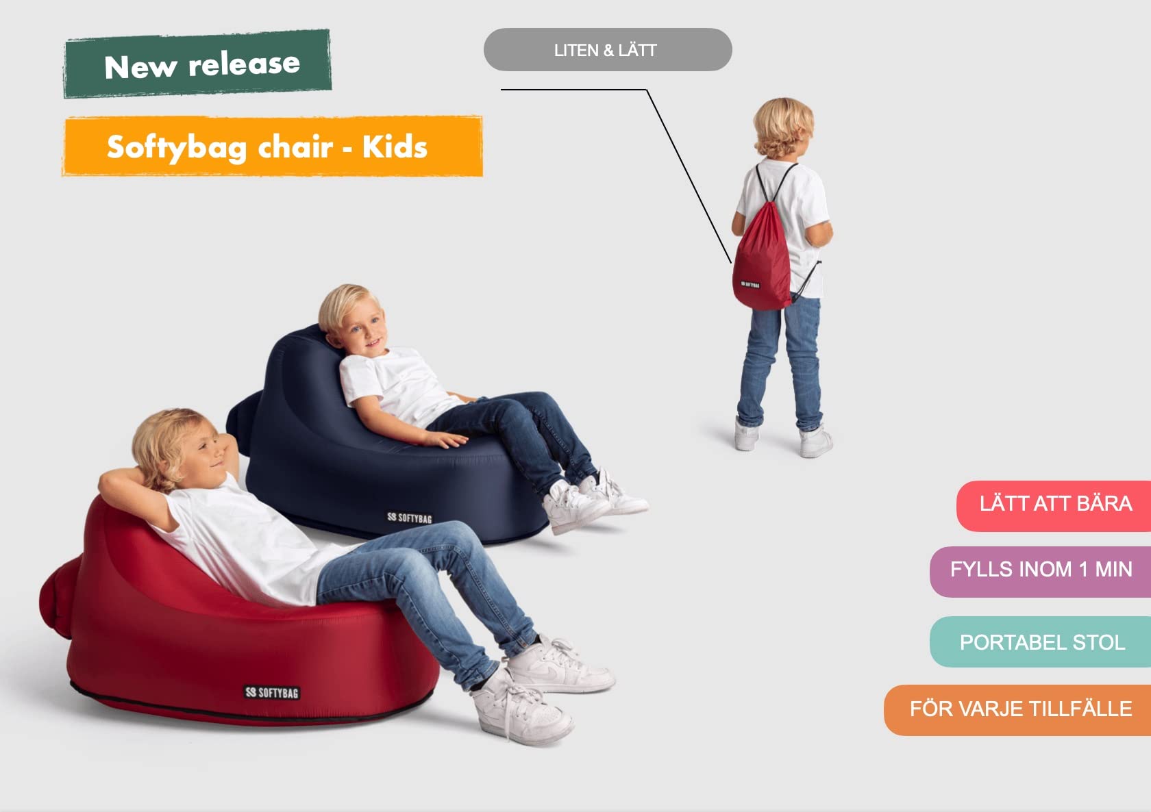 Chair Kids | Poltrona gonfiabile per bambini | Divano gonfiabile per esterni e interni | Non necessita di pompa di gonfiaggio | Facile trasporto