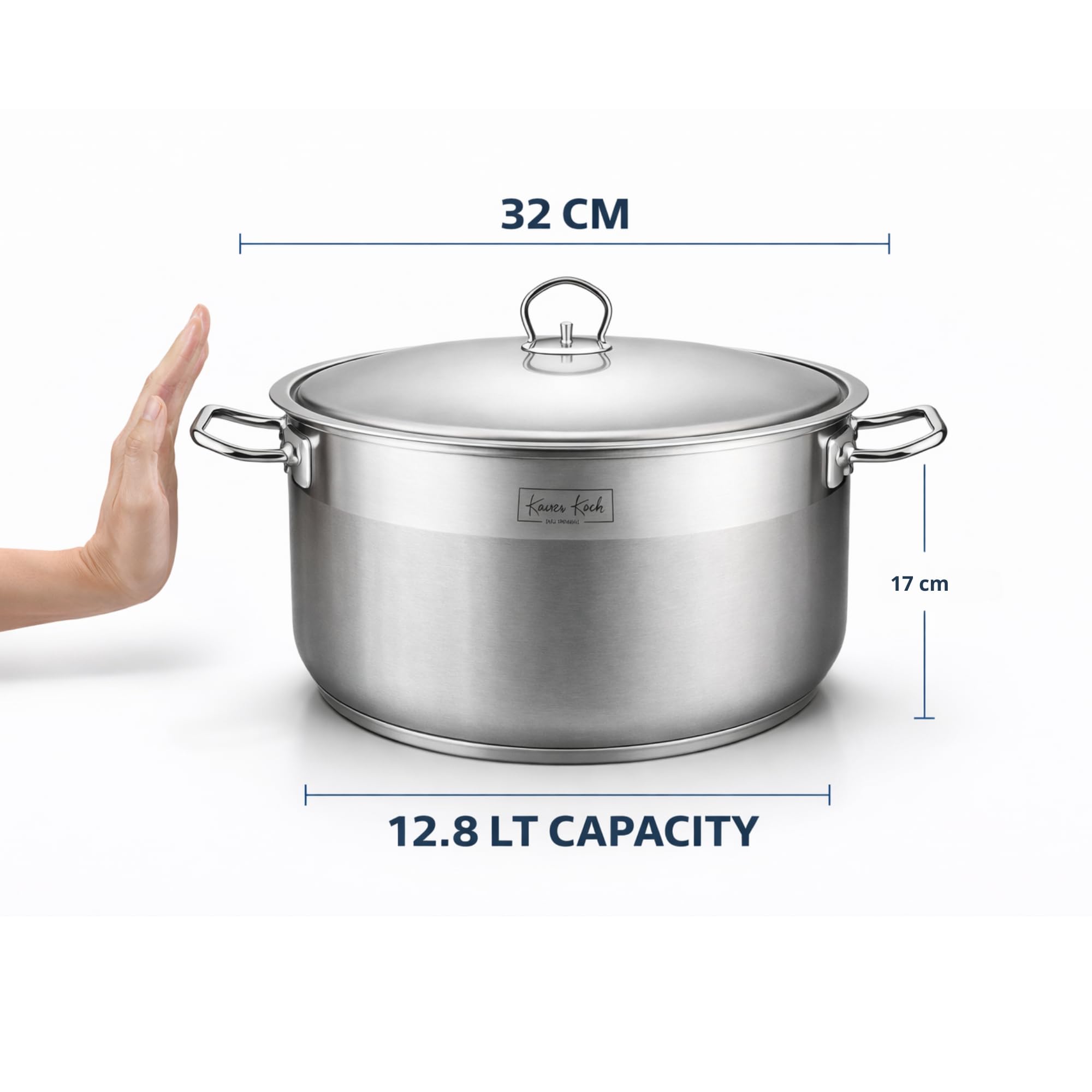 Premium Kochtopf 32cm mit Deckel – 12,8L Großer Suppentopf aus 18/10 Edelstahl – Induktionsgeeignet, Spülmaschinenfest – Profi-Kasserolle mit Kapselboden für gleichmäßige Wärmeverteilung