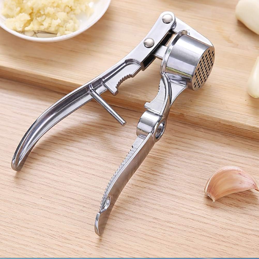 Aramox Zinc Alloy Garlic Press with Ergonomic Handle, 16 cm (Silver)