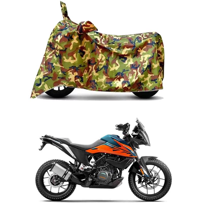 Image of Waterproof 100% PVC Coated Bike Scooty Two Wheeler Body Cover Compatible for KTM 390 Adventure STD /UV-Rays /Heat Protection /Birds Dropping /Scratchproof /Dust Proof [6X6 Jungle Print]