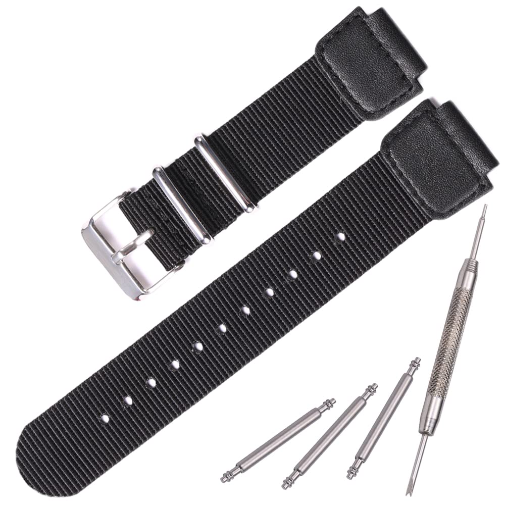 Nylon watch strap for Casio AE1200WH AE-1000 SGW-300H SGW-400 AQ-S810W 18mm Men's Replacement Leather Watch band stainless steel ring