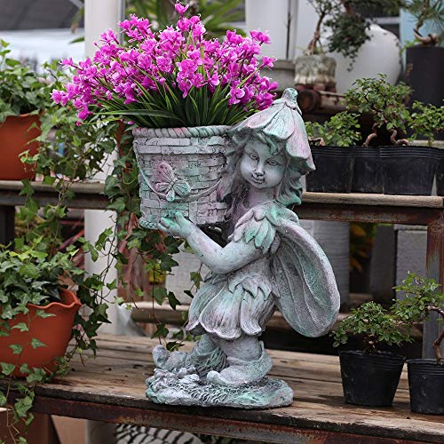 Havanadd Garden Ornament Decorative Sculpture Retro Magnesium Oxide Balcony Garden Decoration Flower Pot Outdoor Flower Fairy Sculpture Vintage Ornament (Color : Gray, Size : Right)