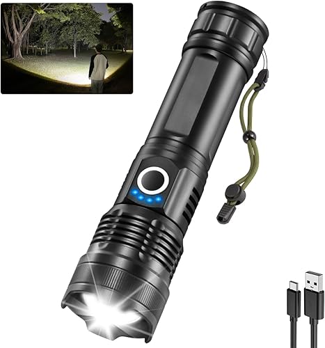 Miniatura 8 de Paquete de 3 linternas recargables de alto lúmenes, linterna LED recargable de 5 modos, linterna súper brillante de alta potencia, linterna táctica