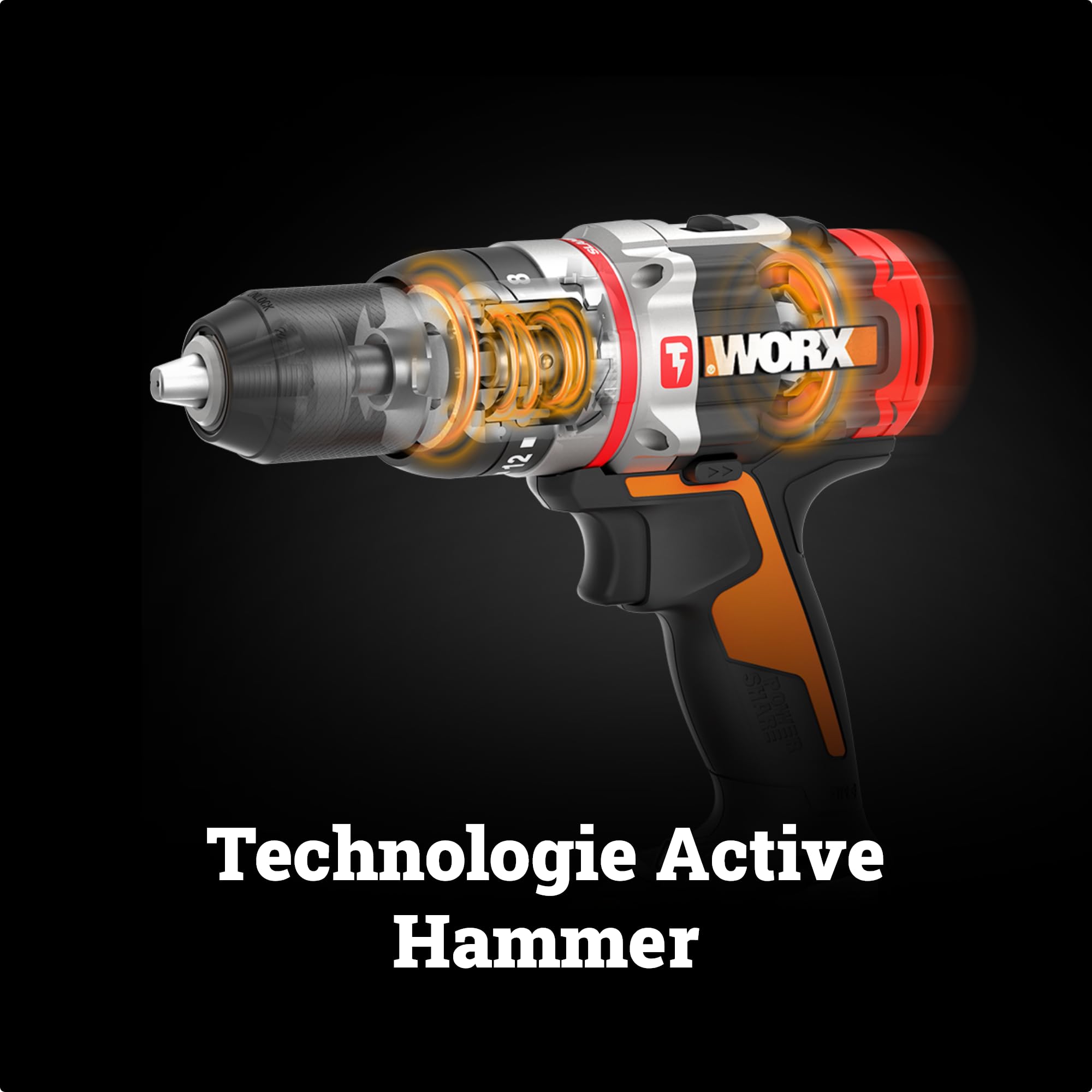 WORX Perceuse à Percussion sans Fil 20V WX354.9, 2 en 1, moteur Brushless, technologie Active Hammer, couple réglable 60 Nm, Mandrin 13 mm, pour tous matériaux, sans Batterie ni Chargeur