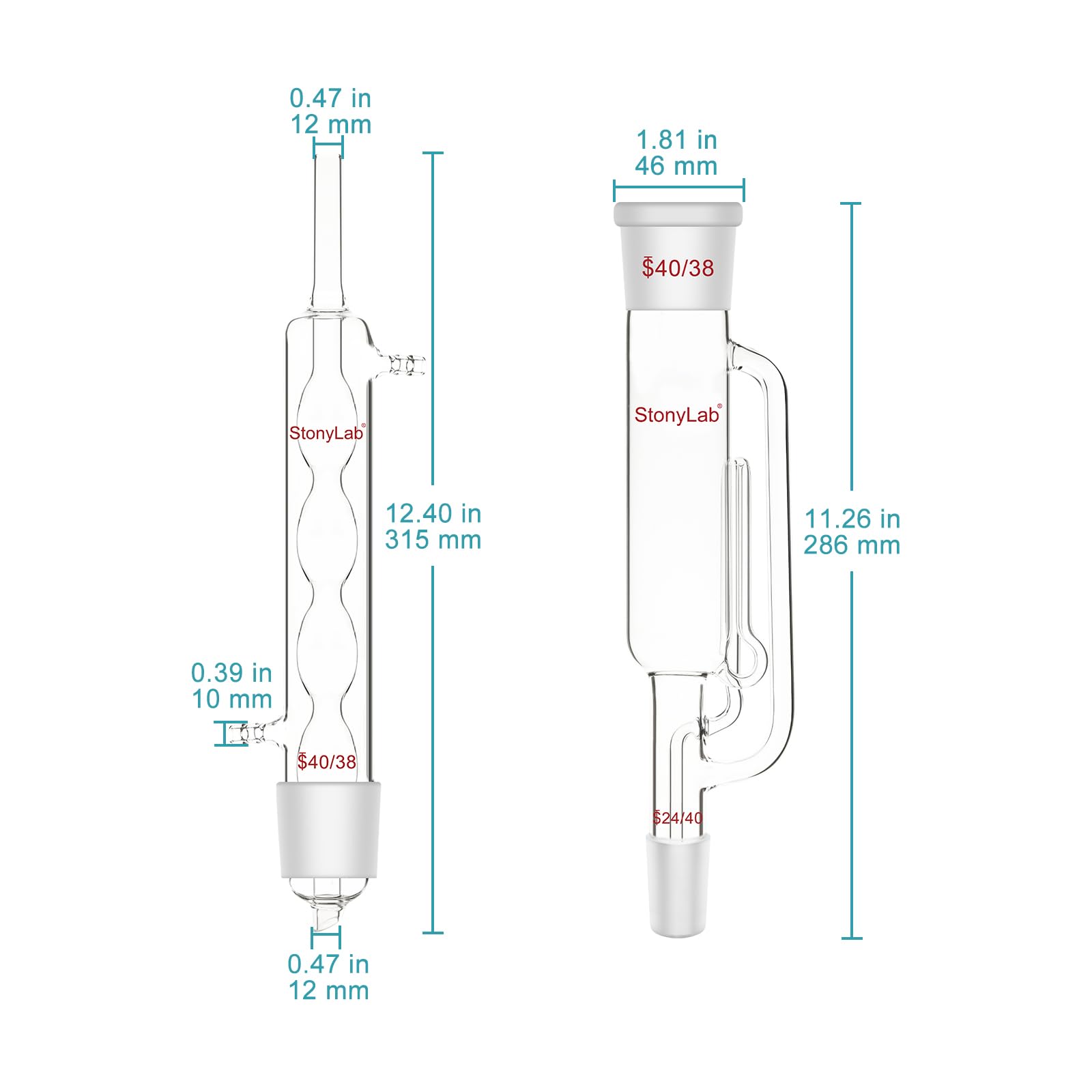 stonylab Apparecchio per Estrazione di Soxhlet in Vetro Borosilicato, 40/38 Estrattore Soxhlet e Condensatore Allihn con Due Palloni a Fondo Piatto 24/40 da 250 ml Essenziali Estrazione in Laboratorio