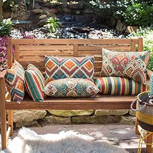 Greendale home fashions outdoor rectangle throw pillow set of 2 adobe stripe 2 count  urban country home decor