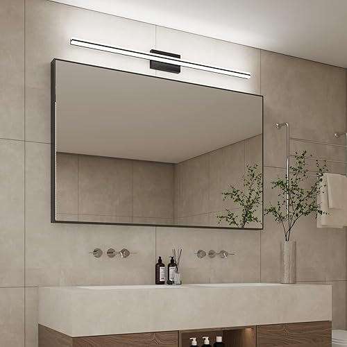 Miniatura 9 de SOLFART Luces de baño sobre espejo negro mate regulable moderno LED tocador accesorios de iluminación 48 pulgadas 30W baño tocador luz