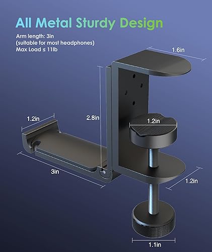 Miniatura 6 de 6amLifestyle Soporte plegable para colgar auriculares debajo del escritorio, soporte de pared para auriculares con organizador de cables, ahorra