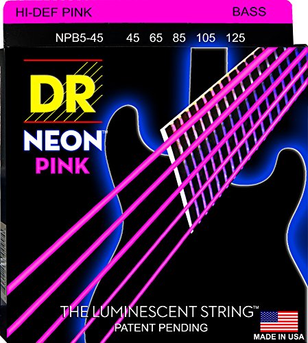 DR Strings NEON 45-125 Jeu de Cordes pour Guitare Basse Rose - Les Beatles, Paul McCartney, John Lennon, RIngo Starr, George Harrison DR Strings NEON 45-125 Jeu de Cordes pour Guitare Basse Rose