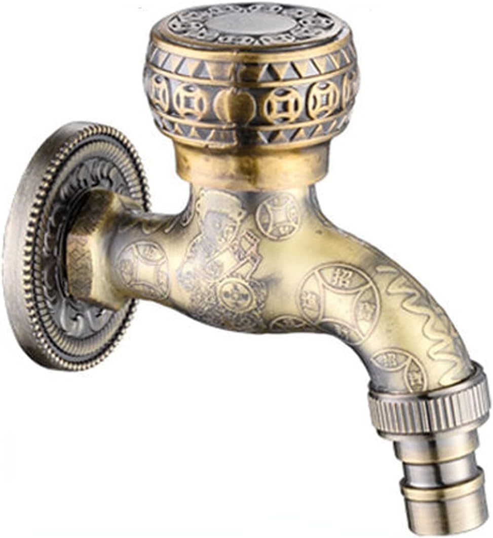 Xazlbiw D Antique Ragon Carve Garden Faucet Wall Mounte Bathroom Brass Washing Machine Mop Tap Retro Zinc Alloy Outdoor Small Bibcock