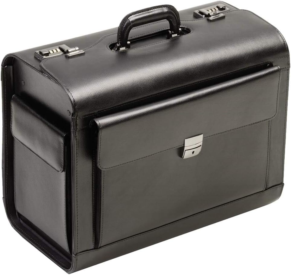 Pilot Case Leather Black Number Combination Lock Frontpocket Sidepockets