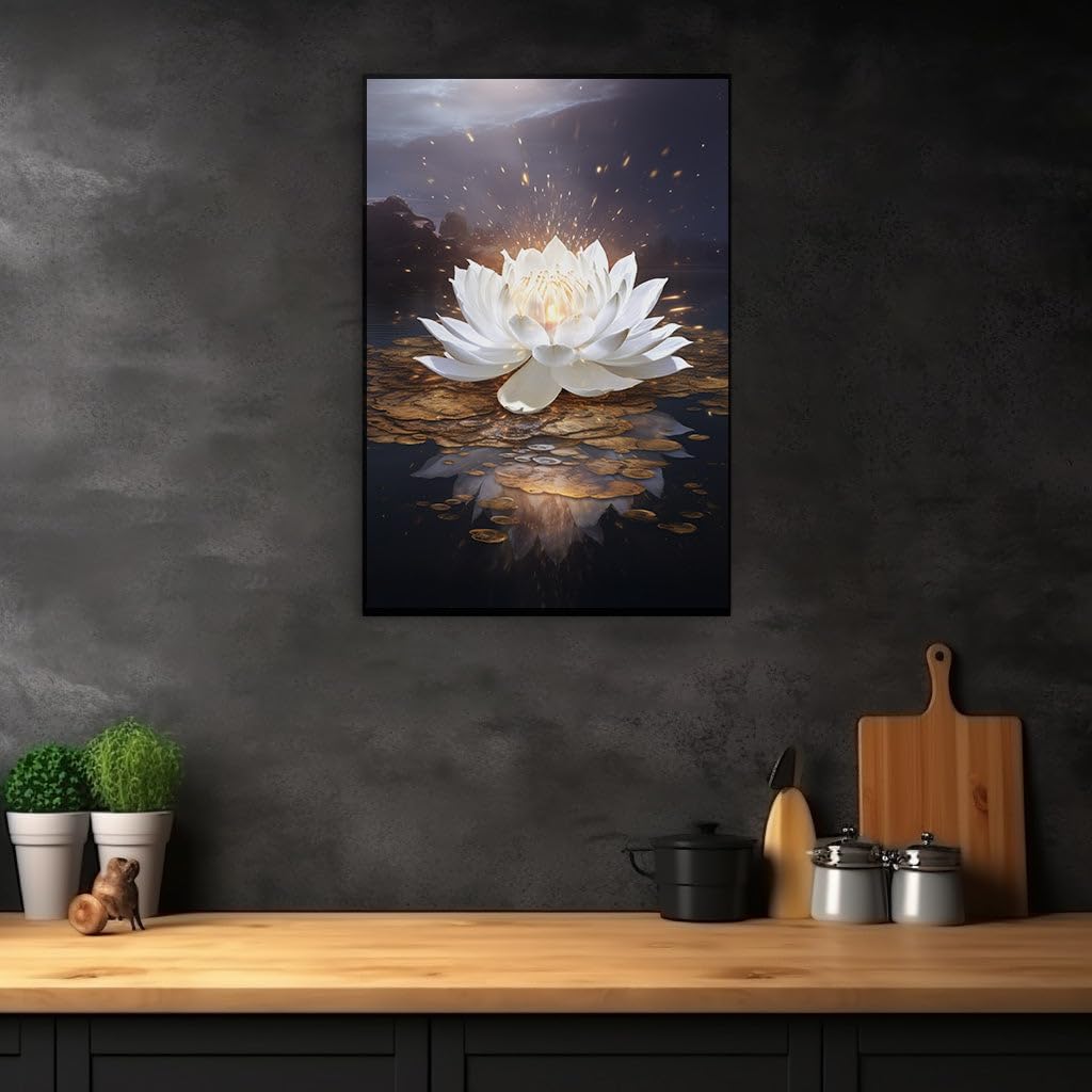 Canvas for Living room. Starry Serenity and the Blooming Lotus - Unveiling the Essence of Peaceful Evenings, 27 x 18 inch Canvas Wall Art - Contemporary Masterpieces - Modern Home Decor - 27 x18 inch