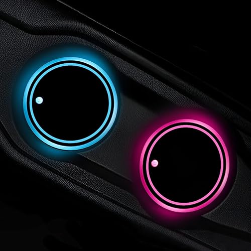 Miniatura 8 de 2 piezas de luces LED para portavasos de automóvil, 7 colores cambiantes, inserto de carga USB para posavasos de coche, lámpara de ambiente, luz