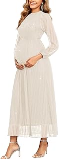 Maternity Sparkly Mesh Dress Halter Neck Sleeveless A Line Pregnancy Dresses Semi Formal Baby Shower Photoshoot
