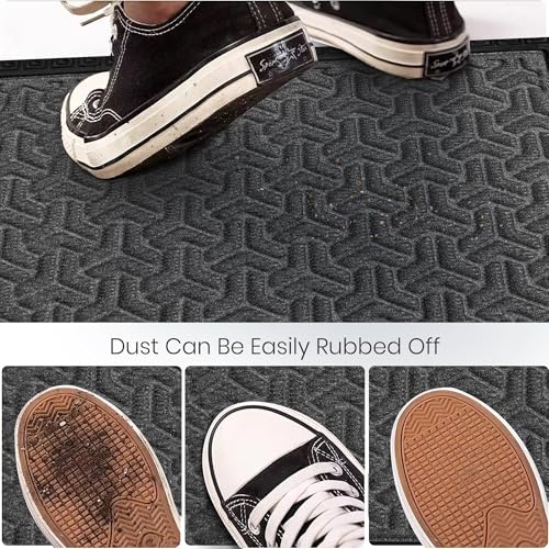 Image of Yellow Weaves Large Size (60x90 cm) Door Mat for Home Entrance, Outdoor Rubber Mat - Non-Slip, Anti Skid Foot Mat, Dirt Trapper, Heavy-Duty, Waterproof Doormat (Triangle Design, Grey Color)