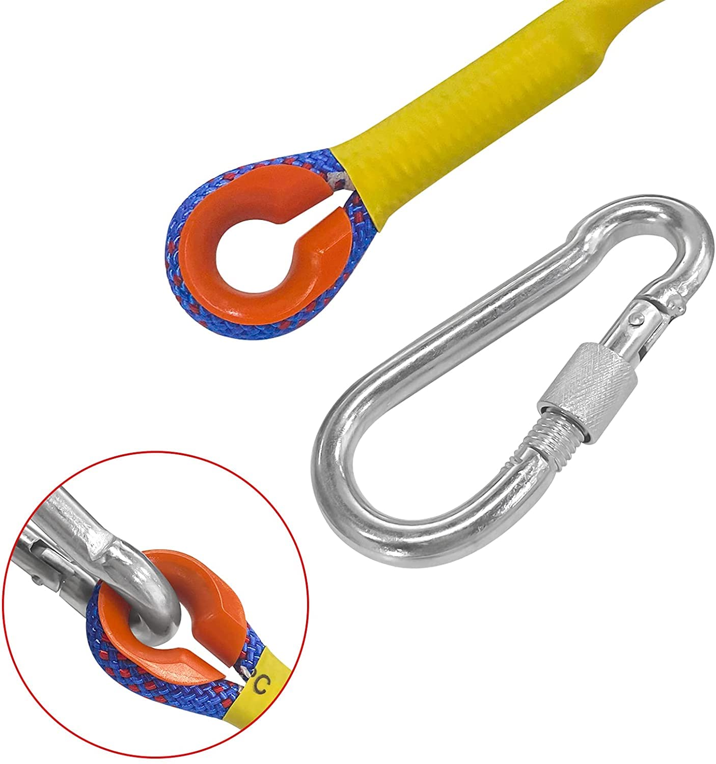 Corde D'Escalade Statique Nylon 10 M / 9 Mm - Résistance 800 Kg - Avec 2 Mousquetons - Pour Travaux Hauteur, Secours, Outdoor