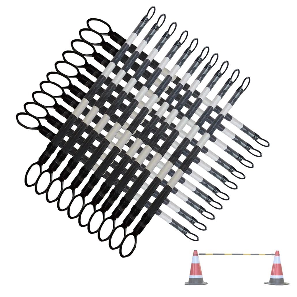 SGKOMN Adjustable Reflective Traffic Cone Bars - Expandable Safety Barrier for Driveway, Parking Lot & Work Zone Control - Yellow & White for Enhanced Visibility, Black and White-20pcs