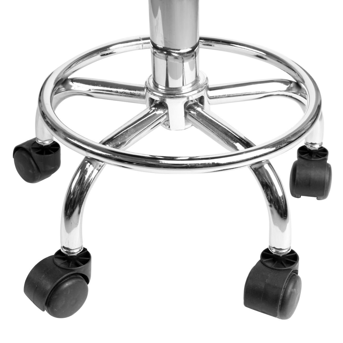 Taburete Giratorio con Ruedas para Peluquería, Asiento de Material Cuero Sintético Grueso y Suave,DZ15-Plus (Blanco)