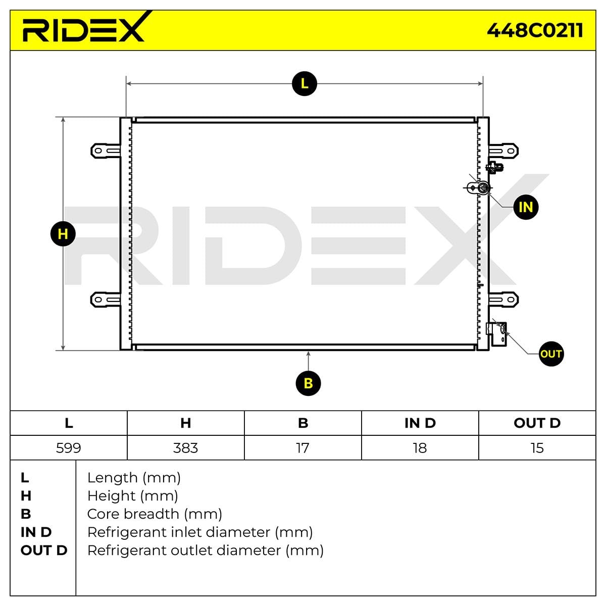 RIDEX 448C0211 Condenseur climatisation Compatible avec RENAULT Clio 2 3/5 portes BB, CB, BB0/1/2, CB0/1/2